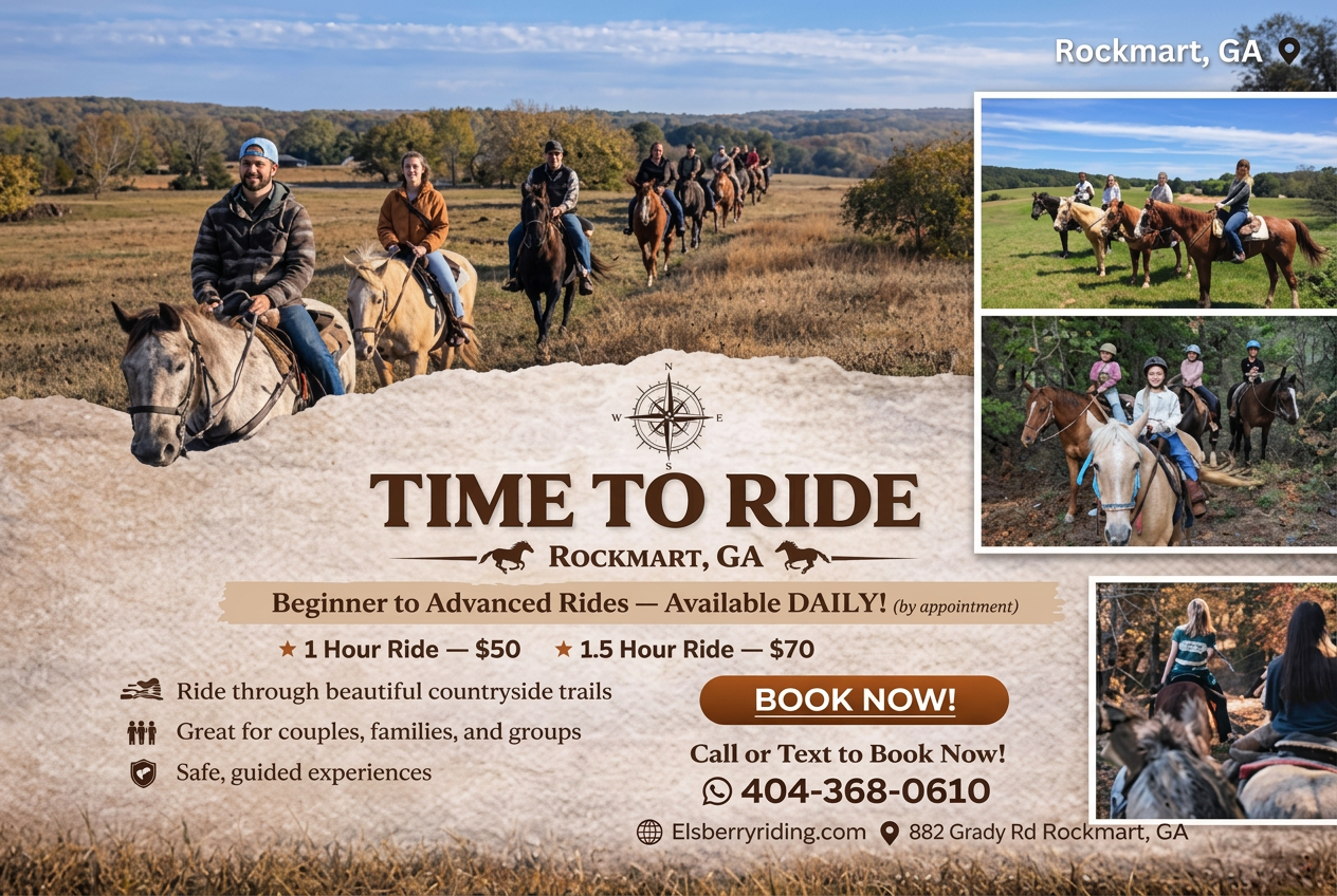 Guided trail rides through the countryside — Time to Ride, Rockmart GA
